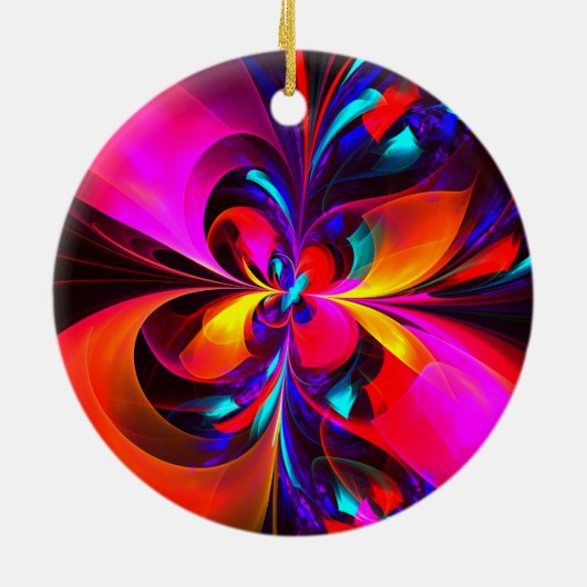 Moderne bloemige Abstracte kunst rood blauw patroo Keramisch Ornament (Achterkant)