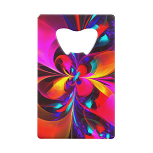 Moderne bloemige Abstracte kunst rood blauw patroo Kredietkaart Flessenopener