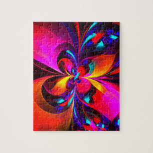 Moderne bloemige Abstracte kunst rood blauw patroo Legpuzzel