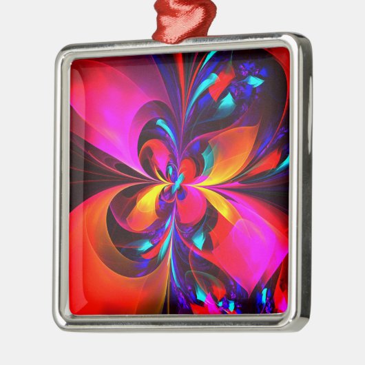 Moderne bloemige Abstracte kunst rood blauw patroo Metalen Ornament (Links)