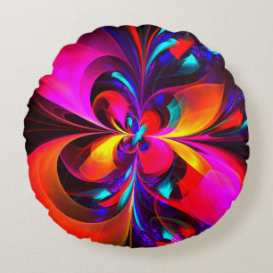 Moderne bloemige Abstracte kunst rood blauw patroo Rond Kussen