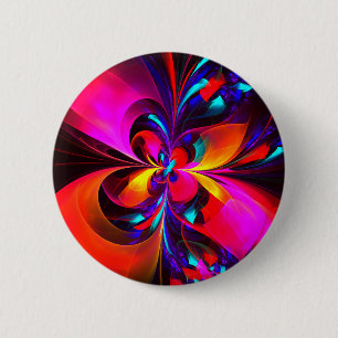 Moderne bloemige Abstracte kunst rood blauw patroo Ronde Button 5,7 Cm