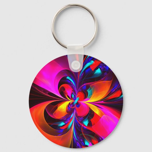 Moderne bloemige Abstracte kunst rood blauw patroo Sleutelhanger (Voorkant)