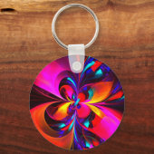 Moderne bloemige Abstracte kunst rood blauw patroo Sleutelhanger (Voorkant)