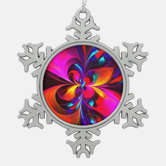 Moderne bloemige Abstracte kunst rood blauw patroo Tin Sneeuwvlok Ornament (Voorkant)