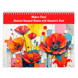 Moderne Bloemige Abstracte Seizoensbloei met Geome Kalender