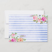Moderne Bloemige Aquarel Blauwe Streep Bruiloft RS RSVP Kaartje (Achterkant)