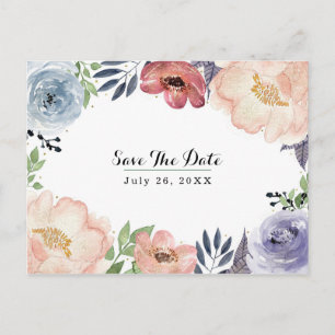 Moderne Bloemige Aquarel Elegante Bewaar de Datum Aankondigingskaart