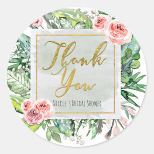 Moderne Bloemige Botanische Elegante Chic Bedankt Ronde Sticker