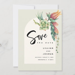 Moderne Bloemige Botanische Succulente Ecru Bruilo Save The Date