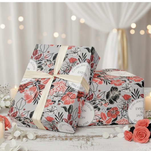 Moderne Bloemige Bruiloft Cadeaupapier