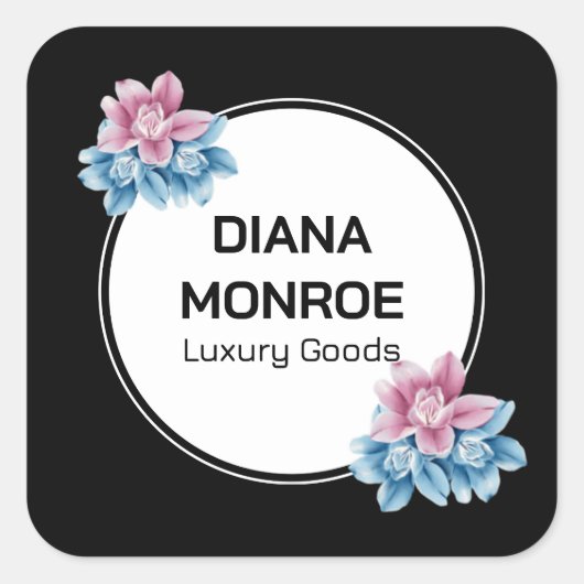 Moderne bloemige elegante zwarte  vierkante sticker (Voorkant)