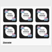 Moderne bloemige elegante zwarte  vierkante sticker (Vel)