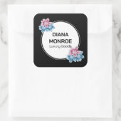 Moderne bloemige elegante zwarte  vierkante sticker (Tas)