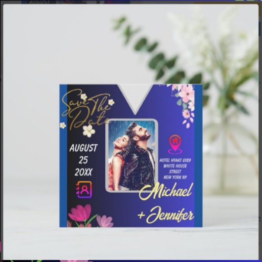 Moderne bloemige foto QR-code huwelijksaankondigin Save The Date