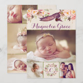 Moderne bloemige geboortekaarten voor babymeisjes aankondiging (Voorkant / Achterkant)