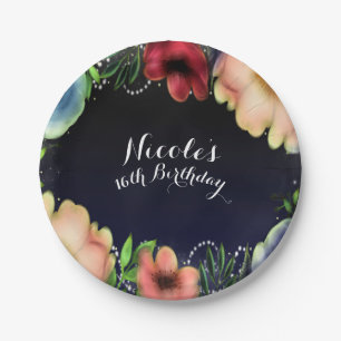 Moderne Bloemige Gloed Chic Elegante Avondfeest Papieren Bordje