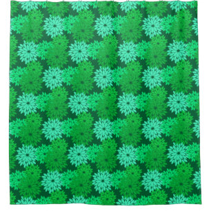 Moderne Bloemige Kimono Print, Smaragd en Jade Gro Douchegordijn