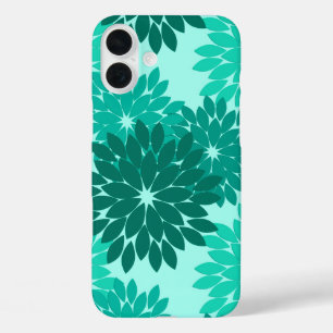 Moderne Bloemige Kimono Print, Turkoois, Teal & Aq iPhone 16 Plus Hoesje