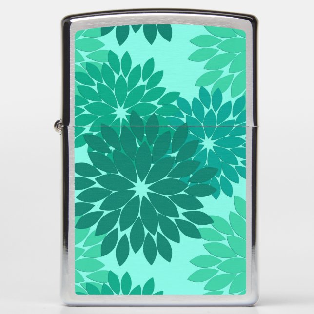 Moderne Bloemige Kimono Print, Turquoise, Teal & A (Voorkant)