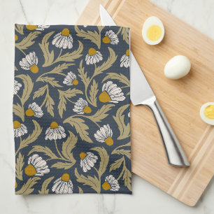 Moderne bloemige Navy Blue Coneflower Madeliefje B Theedoek