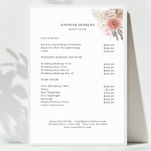 Moderne Bloemige Prijslijst Poster