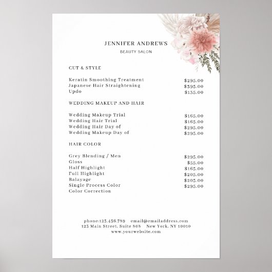 Moderne Bloemige Prijslijst Poster (Voorkant)