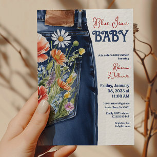 Moderne bloemige rode blauwe denim blauwe jeans ba kaart