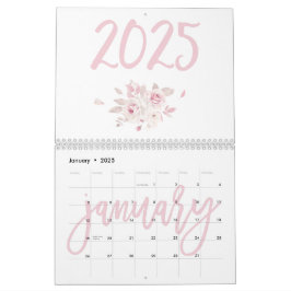 Moderne bloemige roze kalender 2025