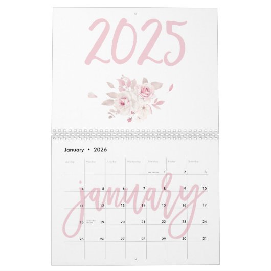 Moderne bloemige roze kalender 2025 (Jan 2026)