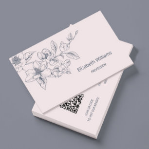 Moderne Bloemige Roze Magnolia   QR Code Visitekaartje