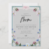 Moderne bloemige stoffige blauwe Moederdag BRUNCH  Kaart (Voorkant)