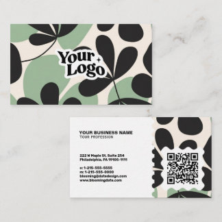 Moderne bloemige visitekaart – QR-code & logo Visitekaartje