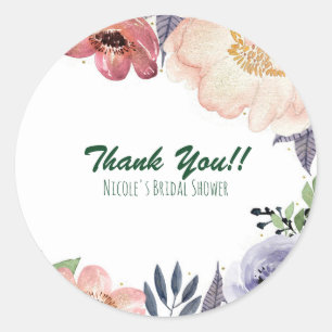 Moderne Bloemige Waterverf Bruidsdouche Chic Favor Ronde Sticker