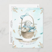 Moderne bloemige Waterverf Happy Easter Bunny Feestdagenkaart (Voorkant / Achterkant)