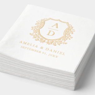 Moderne Bloemkam Monogram Bruiloftsgoud Folie Servetten