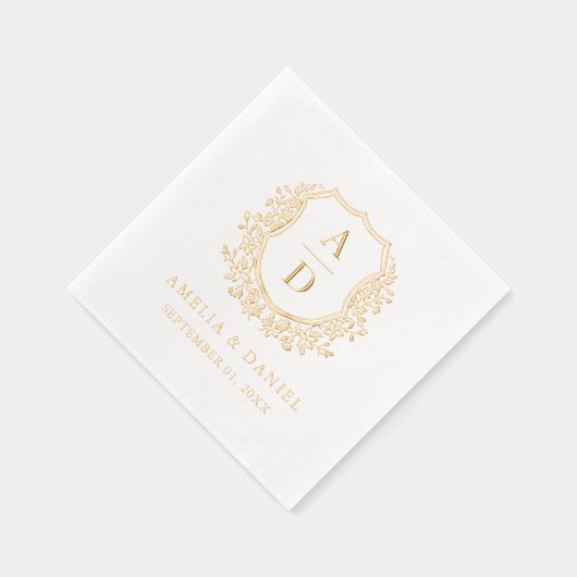 Moderne Bloemkam Monogram Bruiloftsgoud Folie Servetten (Rechts)