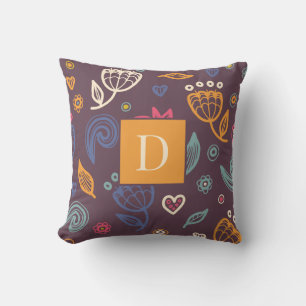 Moderne Bloempatroon Illustratie Monogram Kussen