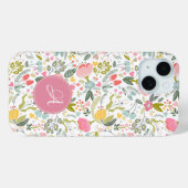 Moderne bloemrijke chic roze monogram geinitialise Case-Mate iPhone case (Achterkant (horizontaal))