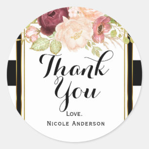 Moderne bloemrijke glam zwart-wit gestreepte chiqu ronde sticker