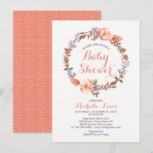 Moderne Bloemrijke Herfst Baby Shower Uitnodiging