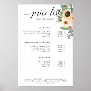 Moderne, bloemrijke poster met prijzenlijst