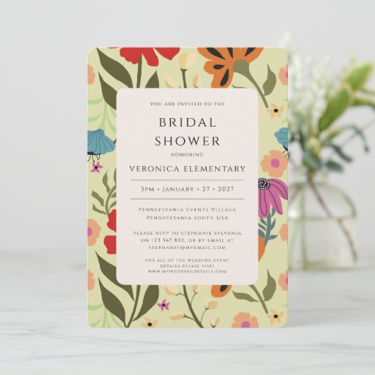 Moderne bloemrood en geel bruiloft Save the Date Kaart (Staand voorkant)