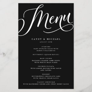 Moderne Bloemschrift, Zwarte Papieren Menu