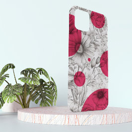 Moderne Bloemtekening magenta roze Retro cirkels