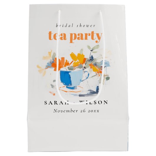Moderne bloemtheekop Bruids-shower theepartij Medium Cadeauzakje (Achterkant)