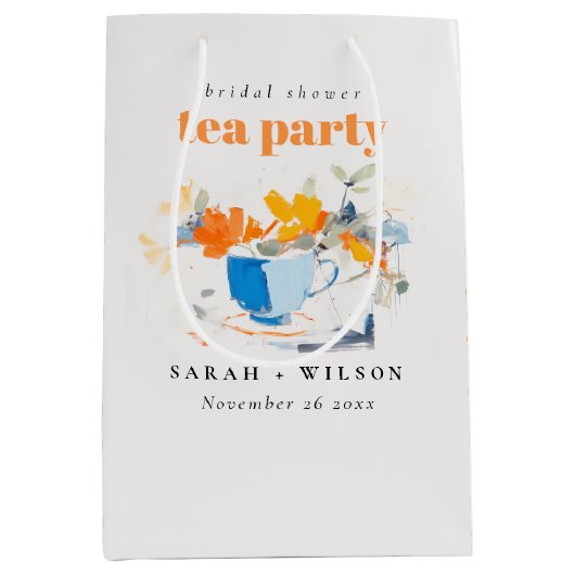 Moderne bloemtheekop bruidsshower theepartij  medium cadeauzakje (Voorkant)