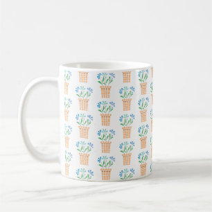 Moderne blokdruk Blauwe bloempotten Koffie Mok