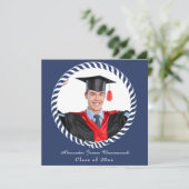 Moderne Blue 1 Foto Afstuderen-aankondiging Aankondiging (Staand voorkant)