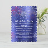 Moderne Blue 4 juillet Fireworks BBBQ Invitation (Debout devant)